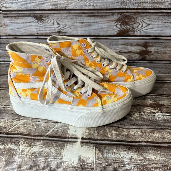 Vans Yellow and White Floral High-Top Sneakers SK8 Hi Platform - Picture 4 of 7